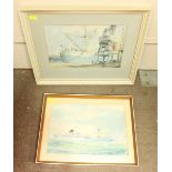 Two maritime watercolours of ships by D. D. Morris and Thomas Wells, together with two signed