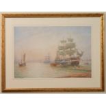 Bernard Benedict Hemy (1855-1913), Sailings ships on the Tyne, near Newcastle, watercolour,