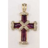 An 18ct gold cross set with amethyst and diamonds, the diamonds weighing a total of 0.85 carats,