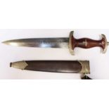 A German Third Reich type SA dagger, the wooden handle with inset Imperial eagle and roundel, the