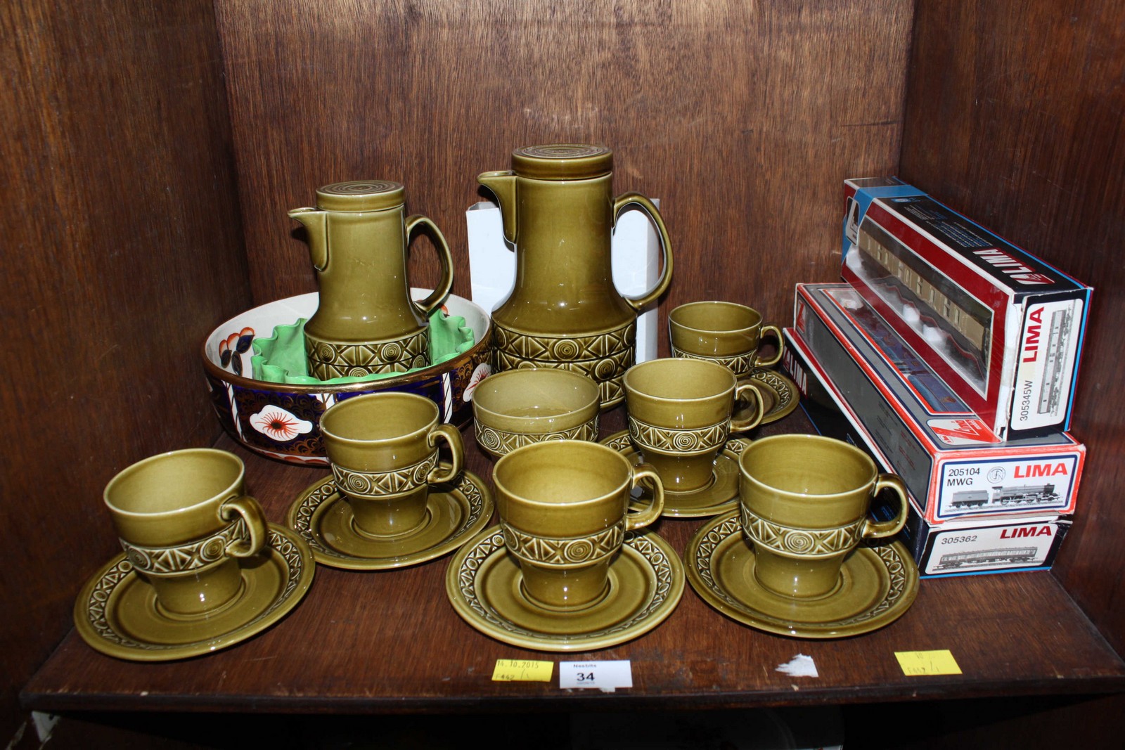 SECTION 34. A Beswick coffee service, together with two ceramic bowls and a Lima locomotive with two