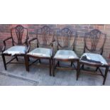 Set of eight late 19th/early 20th century mahogany shield-back dining chairs, comprising two carvers