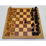 A Jacques Staunton pattern boxwood and ebony complete chess set, with impressed red crown marks to