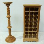 A pine bottle rack, and a pine spiral twist jardinière stand. (2)