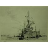William Lionel Wyllie (1851-1931) British HMS Dreadnought, monochrome etching, signed in pencil,