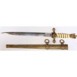 A German Third Reich Kriegsmarine Navy Officers brass dagger, with wire wrapped handle, the blade