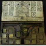 A cased set of 18th century weighing scales, possibly German, hand-carved two-piece wooden case, the
