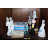 SECTION 45.  A collection of Lladro style figures, a set of babycham glasses, a novelty table