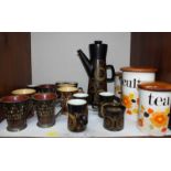 SECTION 5. A heavy Hornsea pottery coffee service and a group of Denby mugs, and Crown Devon jars