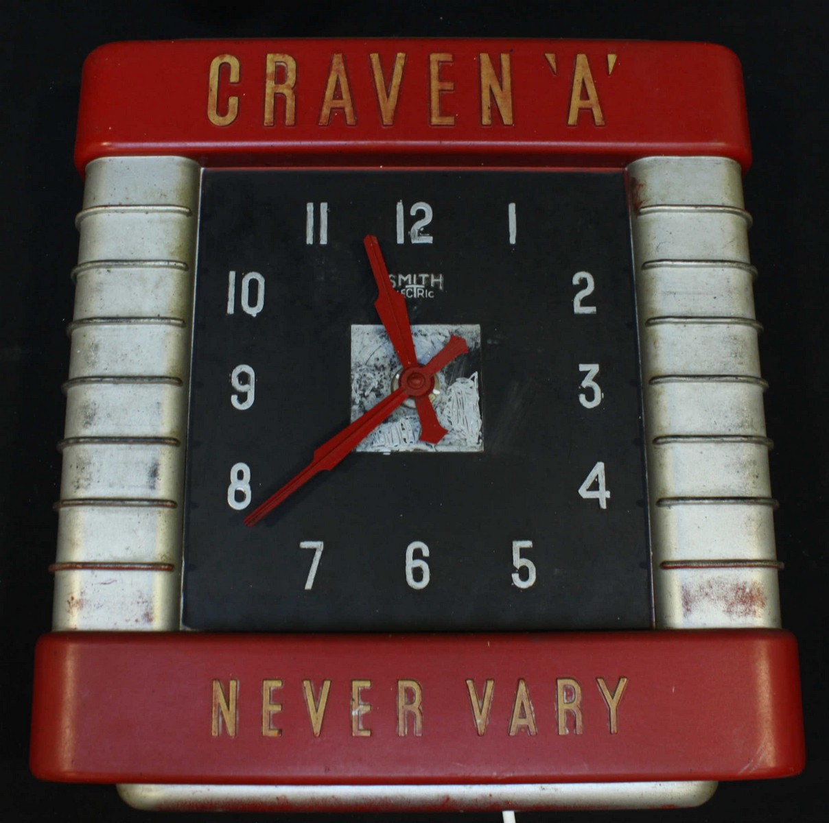 A Smiths electric Bakelite advertising wall clock 'Craven 'A' Never Wary' cigarettes.