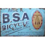 A 1950's B.S.A. enamel advertising sign, 'Ride a B.S.A. Bicycle' with 'Birmingham small arms Co.,