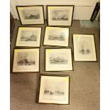 A collection of 14 black and white engravings of Maritime towns, in Hogarth frames, various sizes.