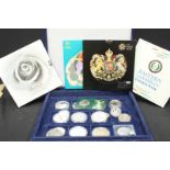 A collection of assorted silver and silver gilt proof coins, together with several cased proof