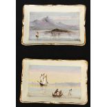 A pair of 19th century Hautin & Boulanger rectangular pin dishes, hand-painted with seascapes,