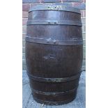 A 19th century brass-bound oak coopered rum barrel, 62cm high