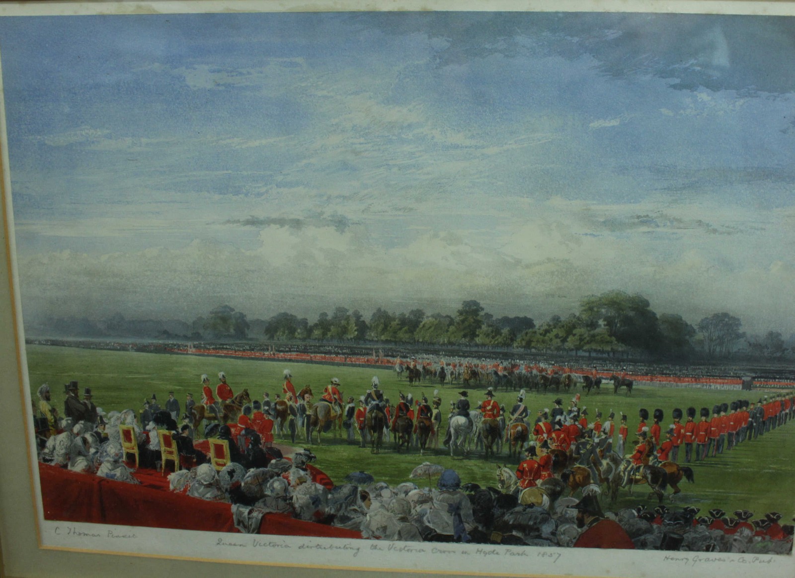 After C. Thomas 'Queen Victoria distributing The Victoria Cross in Hyde Park 1857' colour print,