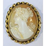 A cameo brooch, depicting Diana the Huntress, framed in 9ct gold.