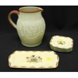 A 1930s Mintons sandwich set decorated with flowers, together with a large Denby jug.