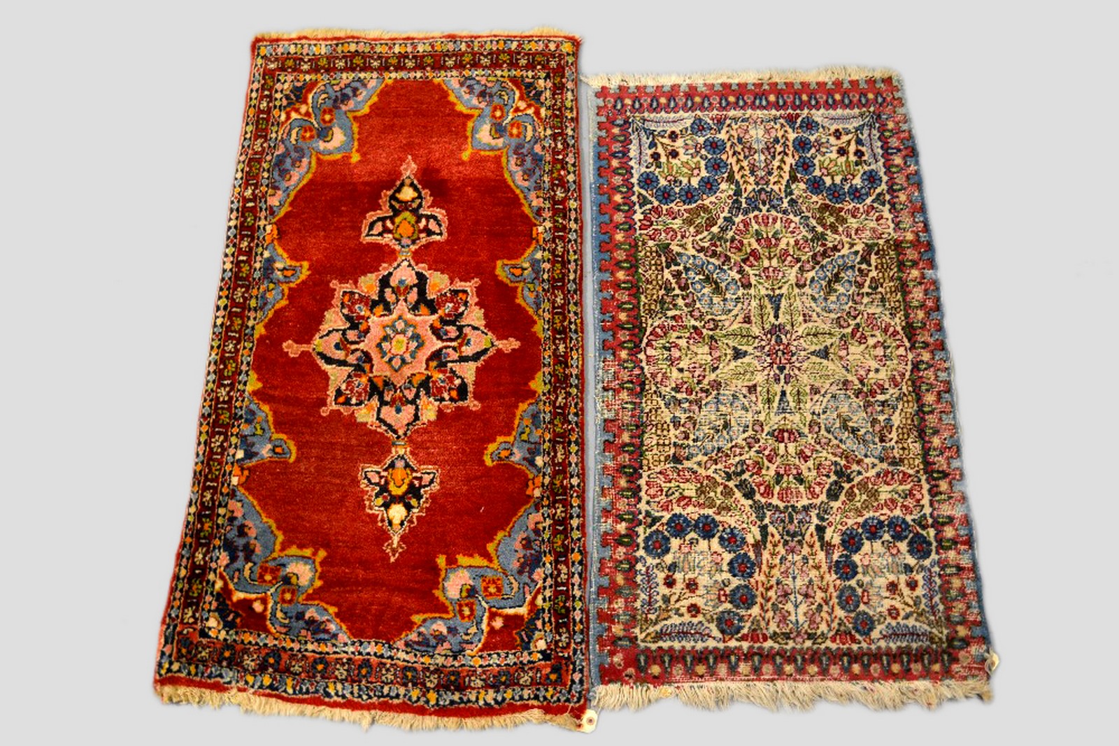 Seven assorted small rugs including Ersari Turkmen, Kerman, Hamadan, Kayserie silk and a black,