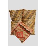Three Anatolian kelim cushions, two of which are rectangular with brocaded details, 2ft. 10in. x