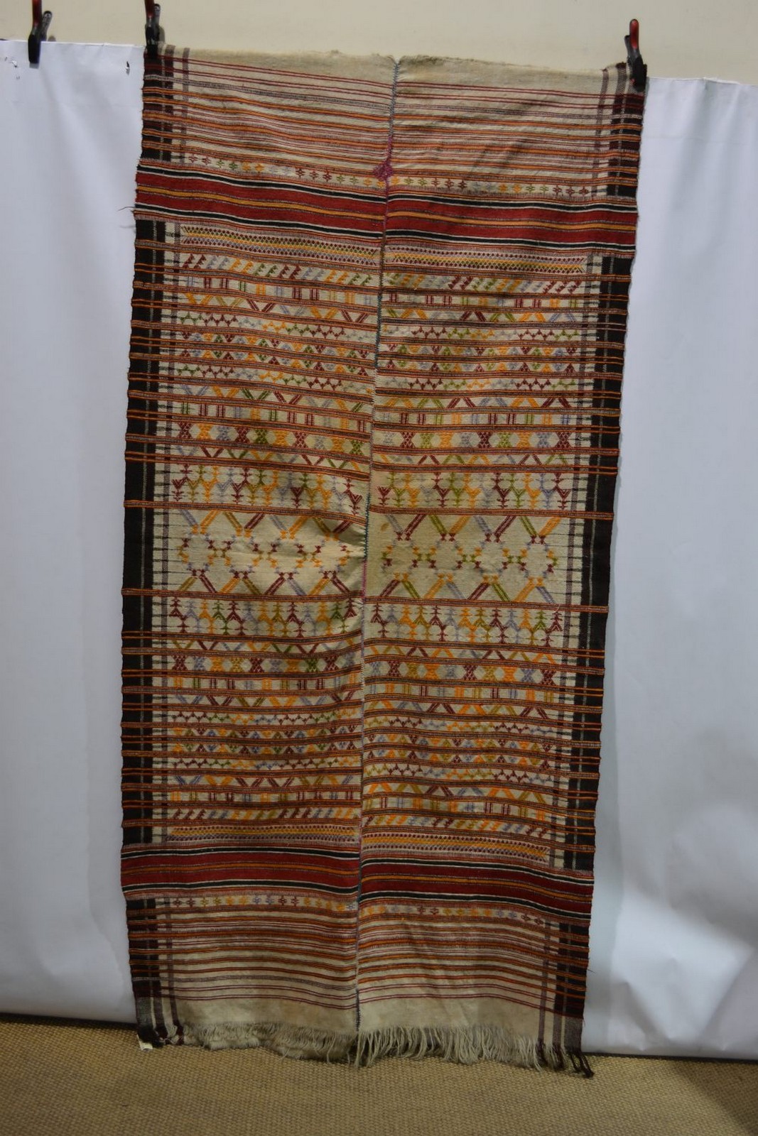 Five weavings comprising: Afshar sofreh; north west Persian banded flatweave; Baluchi khorjin - Image 5 of 5
