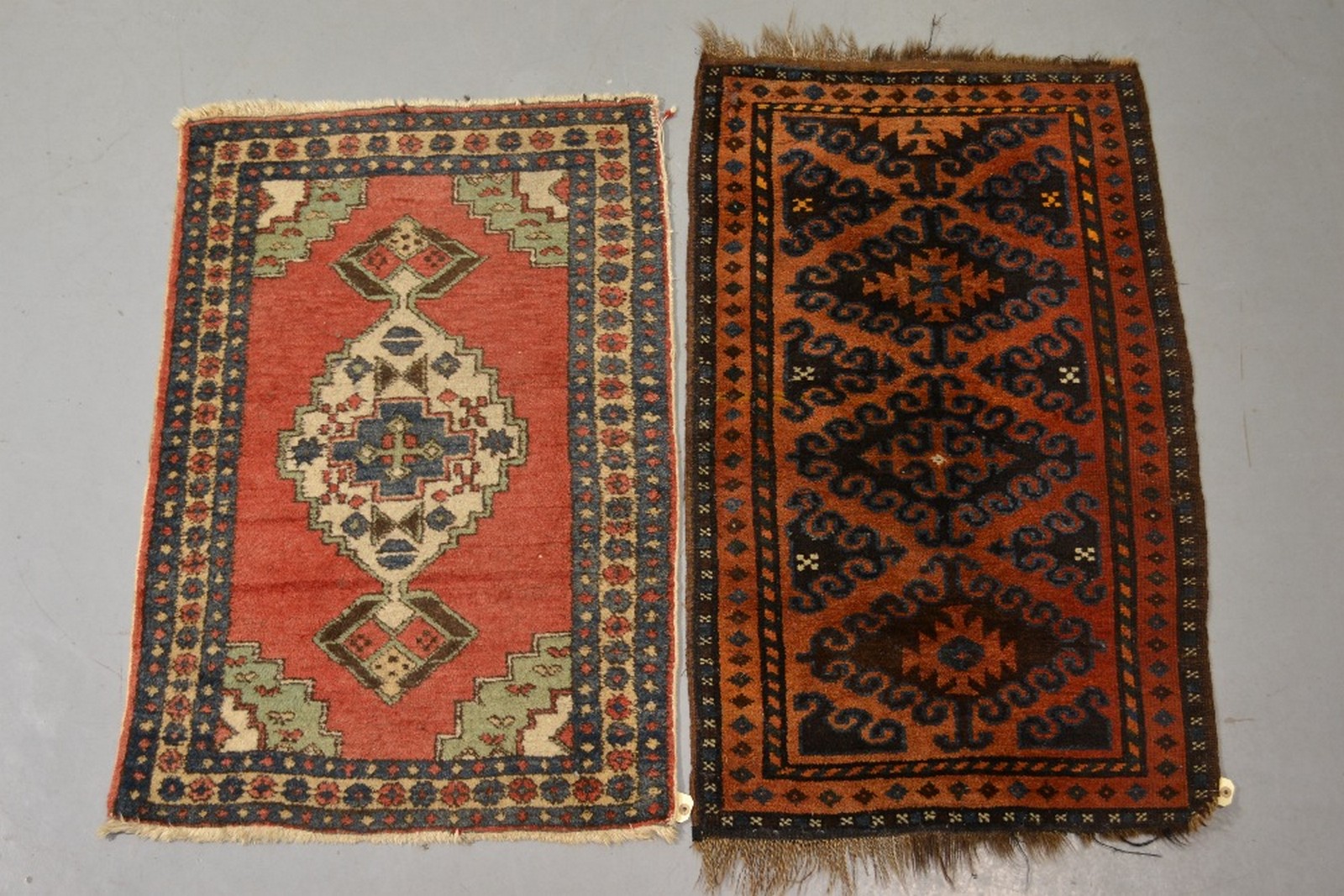 Seven assorted small rugs including Ersari Turkmen, Kerman, Hamadan, Kayserie silk and a black, - Image 2 of 2