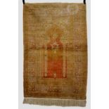 Kayserie ‘art’ silk prayer rug, north central Anatolia, 20th century, 5ft. 11in. x 3ft. 11in. 1.80m.