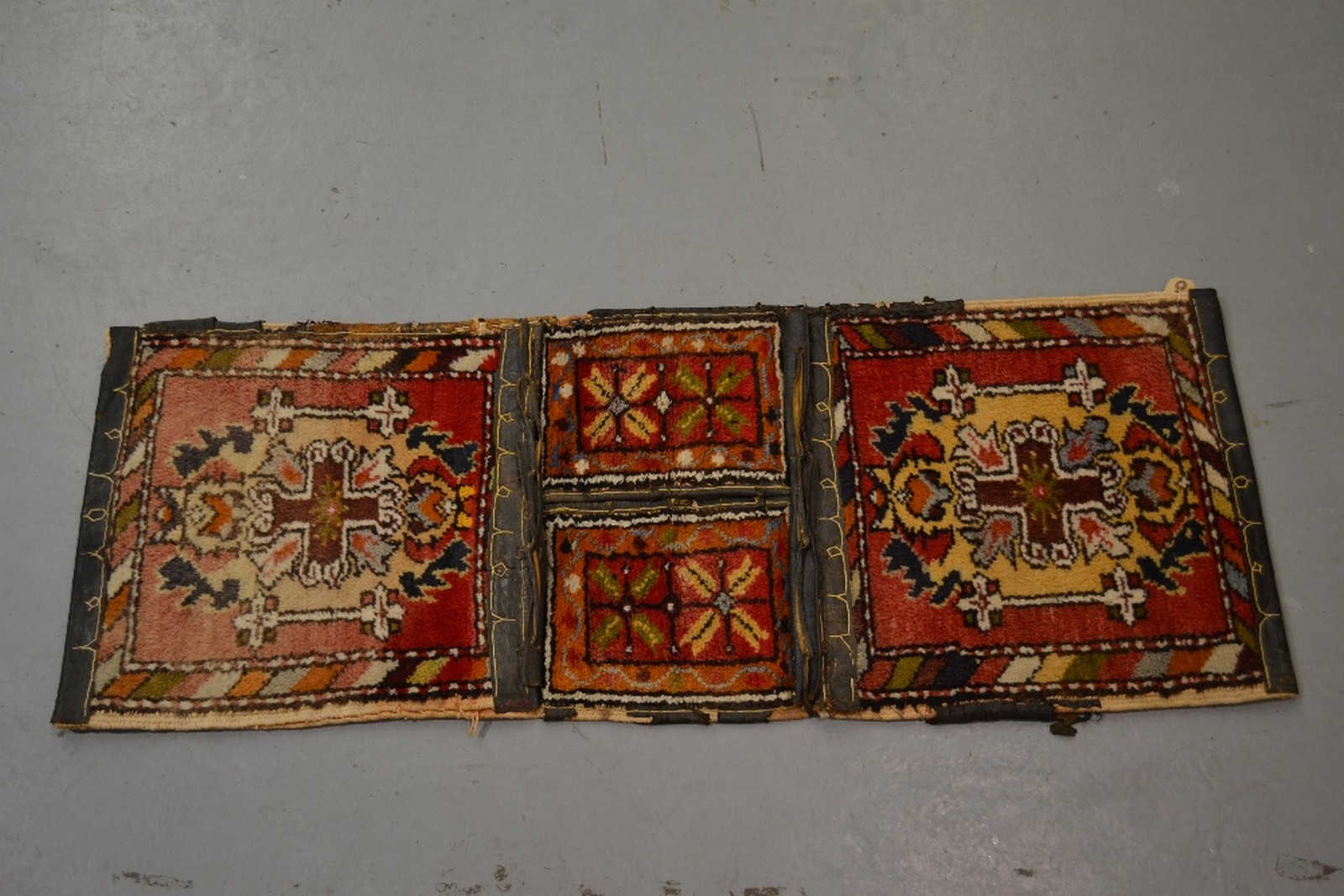 Five weavings comprising: Afshar sofreh; north west Persian banded flatweave; Baluchi khorjin - Image 3 of 5