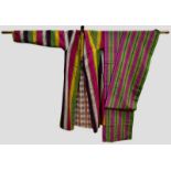 Uzbek brightly coloured striped silk robe, lined with check and striped cotton, Uzbekistan, 20th