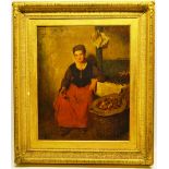 Attributed to Robert Wylie, a Breton school oil painting on canvas, of a woman stall holder in a
