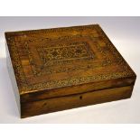 An early Victorian rosewood veneered and Tunbridge parquetry inlaid writing box, the sloping lid