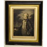 Smith after Dahl 1704. A Mezzotint oval portrait of Sir George Rooke Vice Admiral 14in (36cm) x 10.