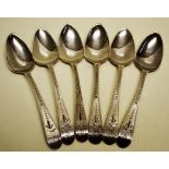 A set of six Regency bright cut engraved silver teaspoons, engraved initials. Makers mark