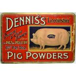 An Edwardian enamel decorated tin advertising sign, for Dennis's Lincolnshire Pig Powder. 12.25in (