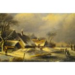 James Baurle V. A nineteenth century oil on canvas painting Dutch School, skaters on a river by
