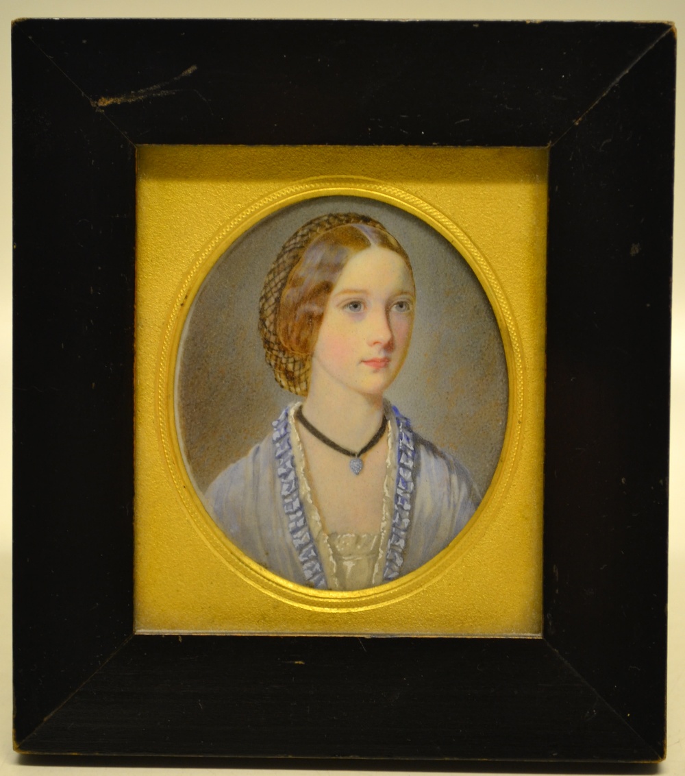 A Victorian oval miniature portrait of Flora Caroline Yorke, painted by William Egley 1852. (See