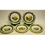 A set of twelve Victorian Davenport bone china dessert plates, painted with romantic views in