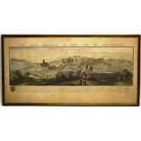 A hand coloured print, East prospect of the city of Winchester in the eighteenth century. 12.5in (