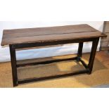 Antique oak small refectory table the rectangular planked top with a moulded edge, on square