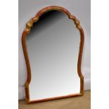 A red and gold lacquer cartouche frame pier mirror, decorated foliage. 3ft 9in (114cm) x 29in (