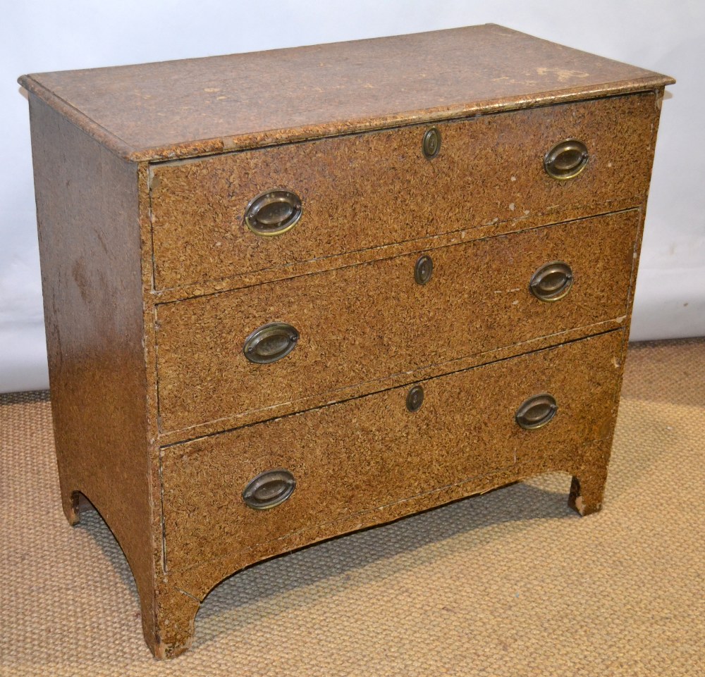 An early Victorian commode chest, with original mottled paint on a pine carcase , the three