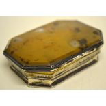 An eighteenth century silver and moss agate rectangular snuff box, with angled corners. (