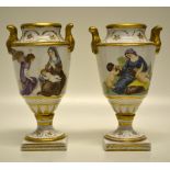 A pair of Regency porcelain vases, with coloured allegorical female figures of the Virgin child