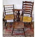 An early nineteenth century Windsor side chair, with a fruitwood and ash splat rail back, with