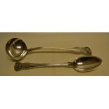 A George IV silver Kings husk, pattern soup ladle and matching basting spoon, with an oval bowl.