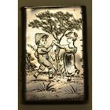 An unusual Victorian silver vesta case, engraved with children at play in the countryside, after