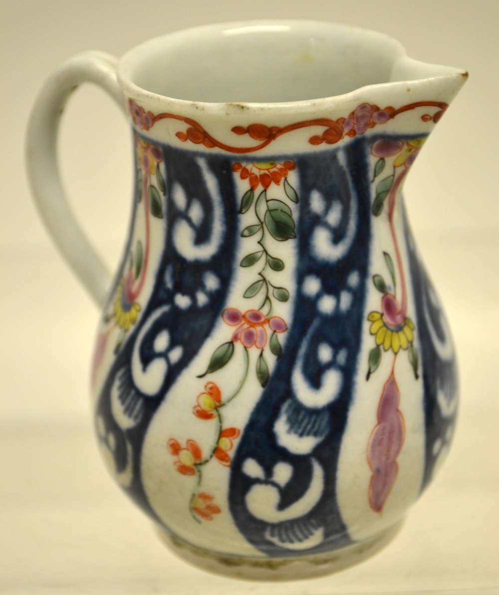 An eighteenth century Dr Wall Worcester porcelain Queen Charlotte pattern cream jug, blue and