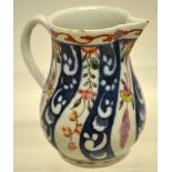 An eighteenth century Dr Wall Worcester porcelain Queen Charlotte pattern cream jug, blue and
