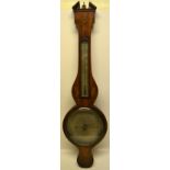 An early nineteenth century mahogany veneered banjo shape wheel barometer, having a broken arch