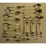 A matched set of Early to mid-nineteenth century fiddle pattern cutlery, engraved a dolphin crest,